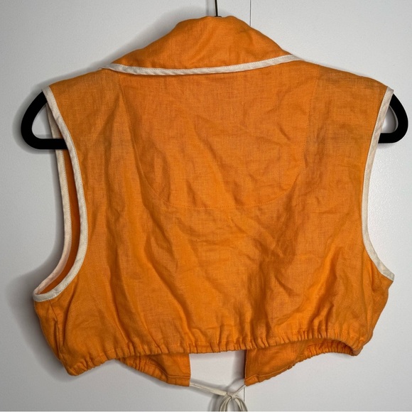 Matthew Bruch - Tie Waist Crop Top - Orange White Linen - Sz 4- RTR - Picture 10 of 13